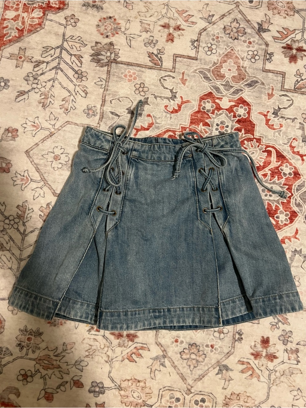 FREE PEOPLE Denim Lace-Up Mini Skirt